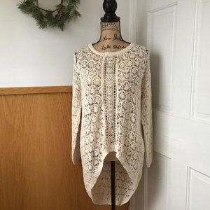 Poof Cream High/Lo Open Knit Sweater